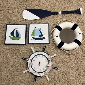 Nautical Wall Decor Set with Clock and Art
